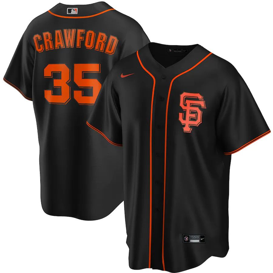 Mens San Francisco Giants 35 Brandon Crawford Nike Black Alternate Replica Player Name MLB Jerseys